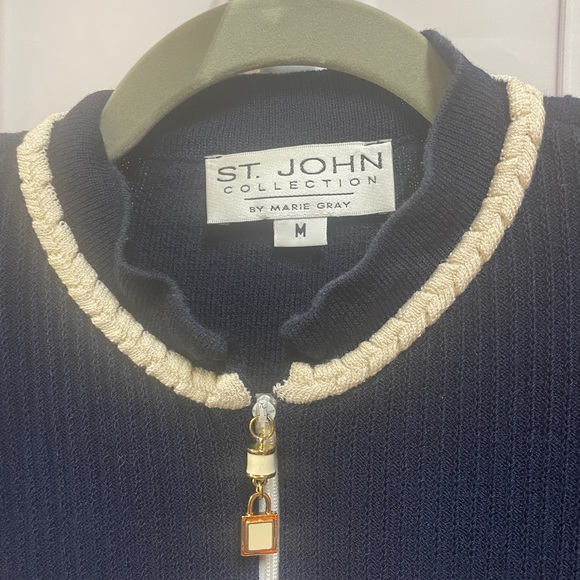 St. John Collection embroidered wool rayon sweater zip cardigan medium jacket - Picture 4 of 12